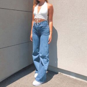 Flared Jeans with a Halter Neck Crop Top