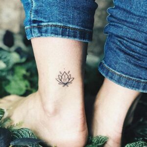 Geometric Lotus Flower Ankle Tattoo