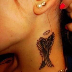 angel wings tattoo on neck