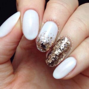 White & Gold Glitter Nails