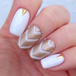 Gold & White Nails