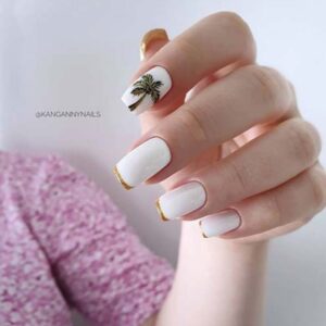 Palm Tree & Gold Tips on Cute Nails