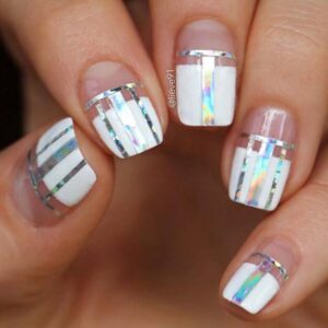 Trendy Nail Art with Silver Stripes