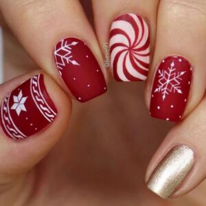Red and White Snowflakes Nails