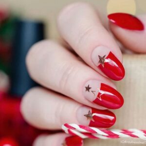 Red and White Nails with Golden Stars