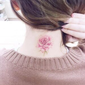 Rose flower back of neck tattoo