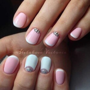 Pink & White Design for Short Nails