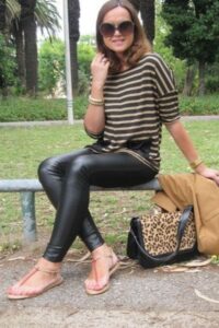 Sandals and leather leggings