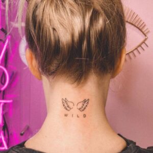 Angel wings back of neck tattoo