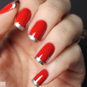 Red + Silver Glitter Tips