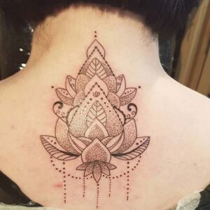 Unique Lotus back of neck tattoo