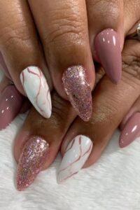 Mauve Nails with Marbled Accent