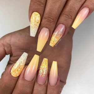 Chic Yellow Glittery Ombre Nails