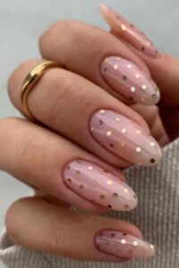 Gold Dots Pink Nails