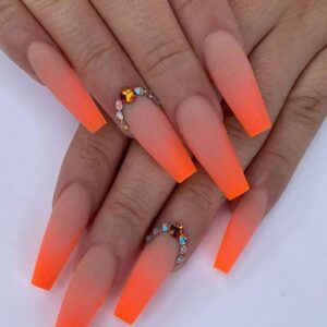 Neon Orange and Nude Ombre Nails