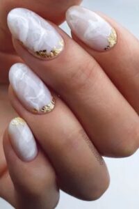 Marble White and Gold Nails