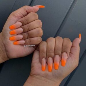 Bright Orange Bold Ombre Coffin Nails