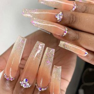 Long Ombre Nails with Rhinestones