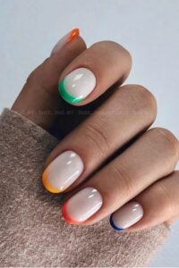 Rainbow Frenchies Nails, short nails, short nail designs, nail designs for short nails, designs for short nails, short nail ideas, short cute nails, nail designs short