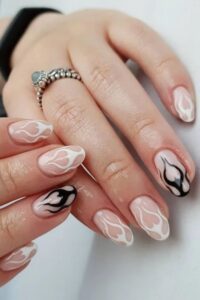 Black and White Flames Nails, short nails, short nail designs, nail designs for short nails, designs for short nails, short nail ideas, short cute nails, nail designs short
