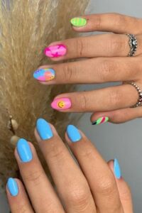 Abstract Neon Nails, short nails, short nail designs, nail designs for short nails, designs for short nails, short nail ideas, short cute nails, nail designs short