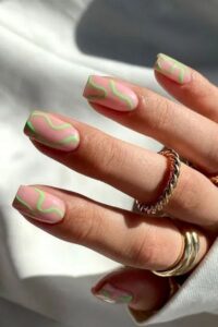 Green Swirl Short Nails, short nails, short nail designs, nail designs for short nails, designs for short nails, short nail ideas, short cute nails, nail designs short