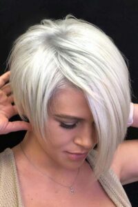 Platinum Blonde Long Pixie Cut With Bangs