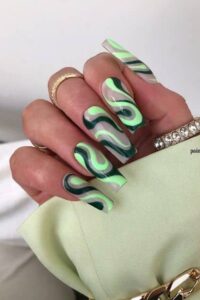 Green on Green Swirl Nails