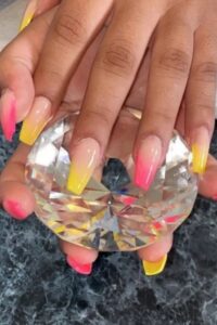 Sorbet Colors Pink And Yellow Nails