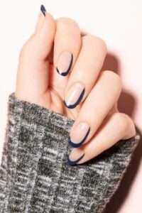 Nude Nails with Navy Blue Outline