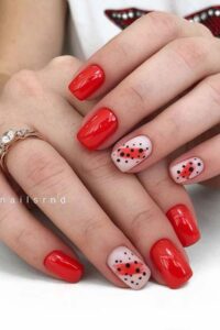 Red Nails Designed with Polka Dots