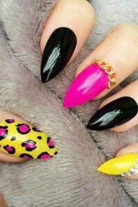 Pink Yellow And Black Nails