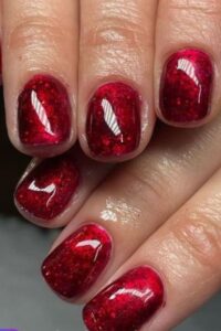 Dark Red Glittery Nails