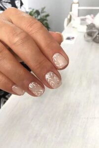Silver Leaf Nude Nails Design