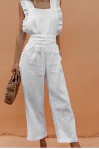 White Backless Jumpsuit and Sandals