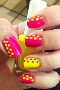 Simple Dots Pink And Yellow Nails