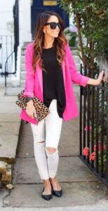 White Jeans and Pink Blazer