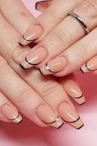 Pink Nude with Black Accents Nails