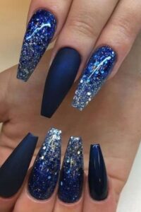 Glittery Navy Blue Nails