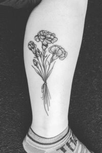 Black and white Carnation Tattoo on Calf