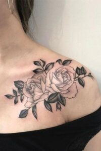 Black and White Carnation Tattoo on Shoulder