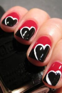 Red and Black Heart Nails