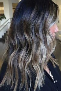 Black Hair with Icy Blonde Highlights