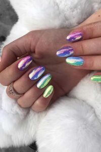 Stunning Chrome Rainbow Nails