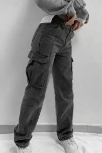 Faded Flap Pockets Cargo Jeans