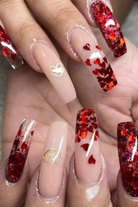 Cute Red Hearts Nails