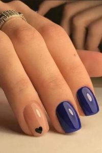 Shiny Blue and Nude Gel Nails