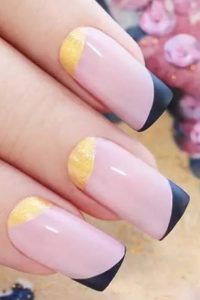 Black, Gold, and Pink Nails