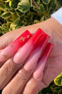 Red Ombre Nails with Gold Butterfly