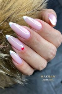 Stilettos Nails With Red Heart and White Tips